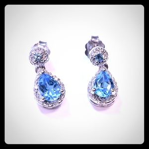 14K Gold Earrings with Blue Topaz & Diamonds
